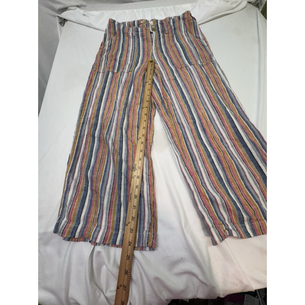 Seven7 Wide Leg Capri Pants Size 6 Striped Pockets Pink Yellow Blue Boho Hippie